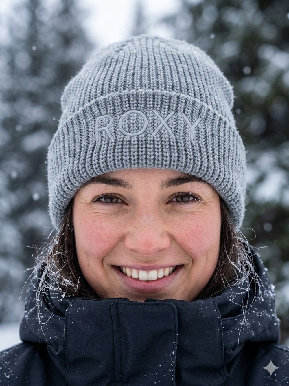 Roxy Gray Ribbed Cuff Freja Beanie